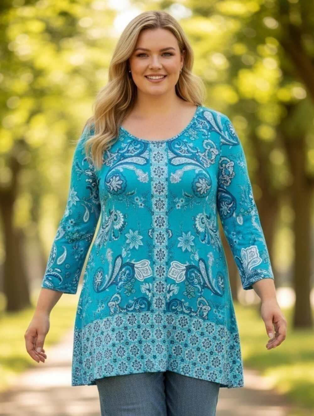 AVENUE " BETSY" Plus Size Teal Paisley Print Tunic Top